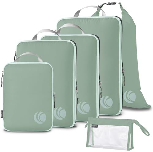 Cipway Organisateur Valise pour Voyage, Organiseur de Bagages Ultraléger Extensible Rangement Sac de Compression Voyage(Vert sauge,6Pièces)