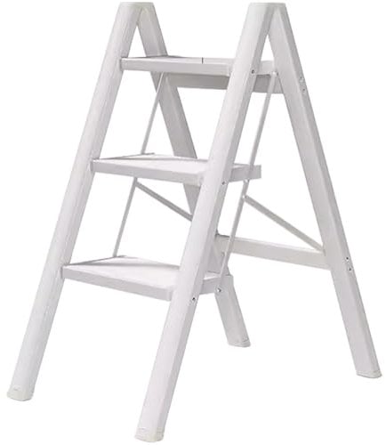 Balcony Multi-layer Flower Stand, Folding Ladder Chair Modern, Foldable Kitchen Ladder Chair, Intimate Anti-slip Step Stool, Load Bearing 150kg(White color,3 layers)