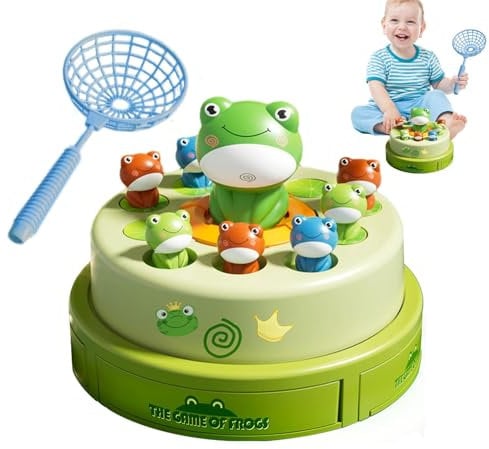Jeu de catapulte de grenouille de dessin animé – Plateau tournant de grenouille d'éjection à piles, grenouille sauteuse, fonctionnalités sonores et lumineuses | Jouet interactif grenouille rebondissan
