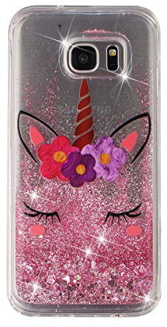 SIYOPINPFY Hülle für Samsung Galaxy S7 Edge Hülle mit Stoßfest, Quicksand Glitzer Flüssigkeit HandyHülle Transparent Silikon Treibsand Schutzhülle für Samsung Galaxy S7 Edge Niedlich Einhorn XYA