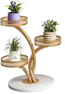 Support de plantes en métal pour intérieur et extérieur avec base en marbre à 3 niveaux pour plantes, support de fleurs d'intérieur / étagère pour plantes / D/60 x 40 cm