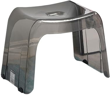 Generisch Tabouret de salle de bain en acrylique transparent, tabouret de douche pour cuisine, chambre à coucher, salon, pieds antidérapants, style japonais, gris