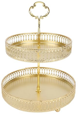 Obstkorb Etagere, Große Kapazität 2-Etagen-Serviertablett Metallständer, Etagere, Obstschale, Obstkorb, Servierständer für Snack, Dessert, Kuchen (Streifengold)