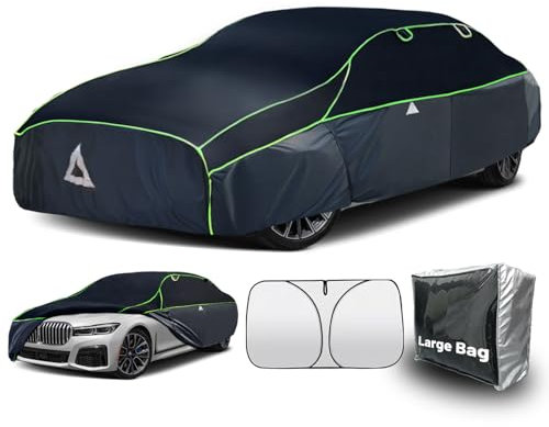 Hagelschutz Abdeckplane Auto, PKW Hagelschutzgarage Wasserdicht Atmungsaktive, Abdeckplane für Hagel Sonne Schutz, Hagelschutz Vollgarage für Limousine Mit Auto-Sonnenblende.4.4 bis 4.65 m