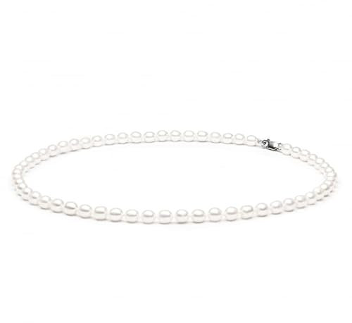 Gaura Perlenkette Damen – Weiße Süßwasserperlen oval 6–6,5 mm • 38 cm Choker-Länge • Rhodiniertes 925 Sterling Silber • Eleganter Damenschmuck & Geschenk