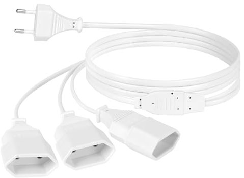 AXFEE 2m Extensión del Cable de Alimentación Conector, Cable de Alimentación Tipo C Euro Conector, Cable de alimentación IEC-320 acodado, Cable Adaptador de Corriente 3 en 1, 2.5A/250V, Blanco