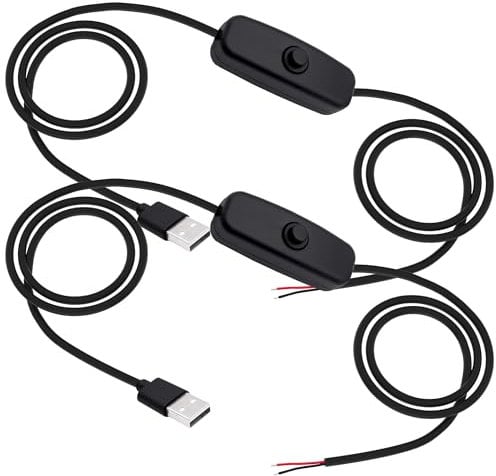 YARCHONN USB Power Switch Extension Cable to Bare Wire Ends, USB 2.0 Cable Cord with On Off Switch to DIY Pigtail Wires for LED Strips USB Fans -6.6ft * 2pcs