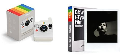 Polaroid - Now Gen3 - Sofortbildkamera + Schwarz-Weiß Film (8 Filme) - Pebble White