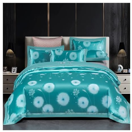 SHUIXIAYUE Parure de lit jacquard de luxe motif floral gris rose confortable haut de gamme brodé taie d'oreiller drap de lit Queen size (style 15, drap de lit plat_queen)
