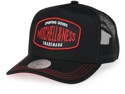 Mitchell & Ness Logo Patch Sporting Trucker Baseballkappe Snapback, Schwarz/Rot