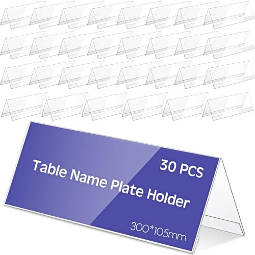 Gulfmew 30 Stück Acryl Tisch Namensschilder Transparenter Tischaufsteller Wiederverwendbare Namensschild Dachform Aufsteller Acryl Etikettenhalter für Konferenz Hochzeit Schreibtisch, 30 x 10,5 cm
