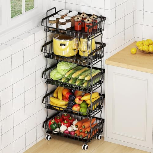 Carro de almacenamiento con ruedas de alambre metálico con asa superior y ruedas, organizador apilable resistente, separable para uso en cocina, baño y dormitorio.