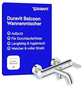 Duravit Balcoon Wannenarmatur Aufputz für 2 Verbraucher, Einhebel-Wannenmischer mit Keramikmischsystem und Rückflussverhinderer, Chrom
