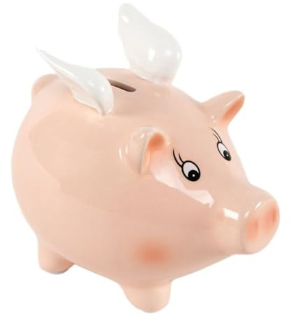 Tirelire décorative en céramique en forme de cochon avec ailes, 16,5 x 11,5 x 15 cm, rose