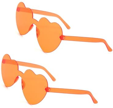 JUKOTA Lunettes de Soleil en Forme de Coeur, Lunettes Parti de Soleil Hippie Lunettes de Soleil Transparentes en Forme de Cœur sans Monture pour été Party Cosplay de Fête Noël,couleur orange