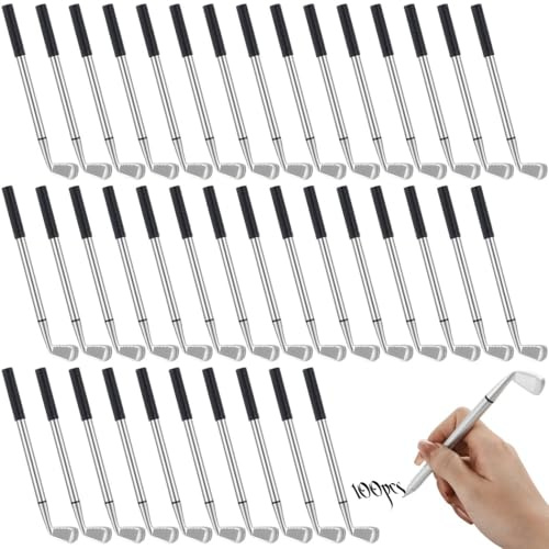 Confezione da 100 penne a sfera a forma di mazza da golf, inchiostro nero da 1,0 mm, penne decorative per scuola, ufficio, tornei e souvenir,