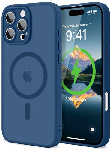 LAPOPNUT Magnetic Case for iPhone 16 Pro, Camera Protection, Navy Blue | Compatible with MagSafe, Translucent Matte, Hard Back Cover, Soft TPU Bumper, Slim Shockproof Phone Case,Military Grade