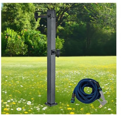 HUFIREHU Garden Wasserzapfstelle AußEnwassersäUle WassersäUle Edelstahl Wasserzapfstelle Brunnen WasserzapfsäUle Freistehender Gartenbrunnen Mit WassersäUle(Black,Spray Gun_B)