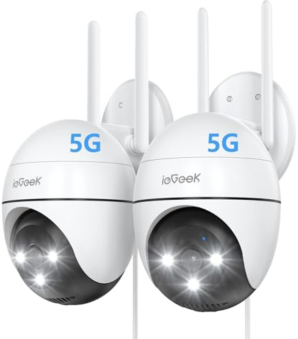 ieGeek 2,4G/5G 2K WiFi, Detección de Humano, Seguimiento Automático, Visión Nocturna Color, Alarma de Luz y Sonido, Grabación Continua, Compatible Alexa (2 PCS)