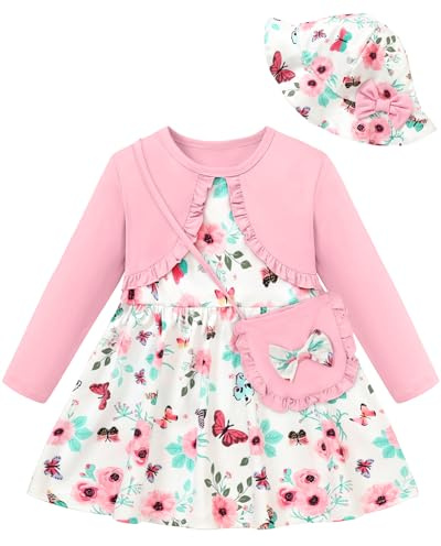 ZOEREA Robe pour Fille Manches Longues Coupe trapèze col Rond Rose 4-5 Ans