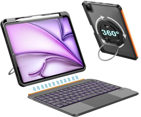 Custodia per tastiera iPad Air 33 cm (M4/M3/M2, 2026/2025/2024), Pro 12.9 6/5/4/3a generazione, tastiera Bluetooth magnetica staccabile, trackpad multi-touch, supporto regolabile a 360°