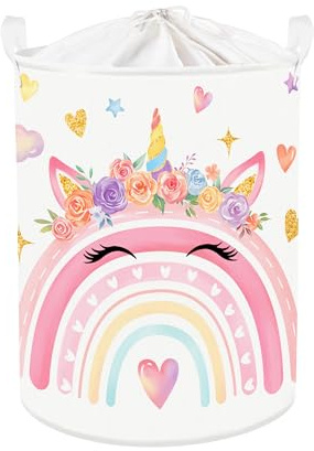 Clastyle Regenbogen Kinder Wäschekorb mit Henkel Faltbar Kleidung Spielzeug Aufbewahrungskorb Mädchen Aufbewahrungsbox für Eltern Organize Spielzeug Buch, Einhorn, 36x45 cm