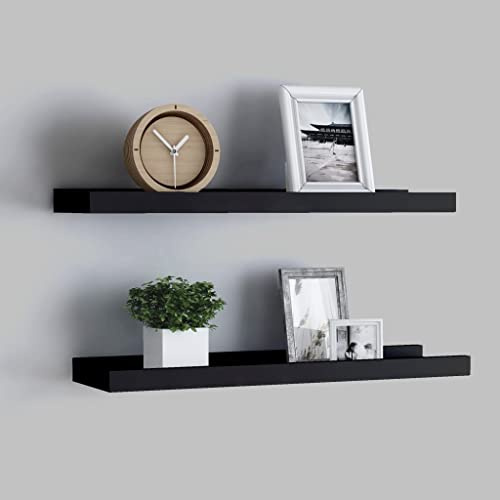 Fangmaliuyun 2er Set Wandregal Schwarz 60 x 9 x 3 cm aus lackierter MDF Platte schwebendes Regal als platzsparende Bilderleiste für modernes Wohnzimmer Schlafzimmer Flur