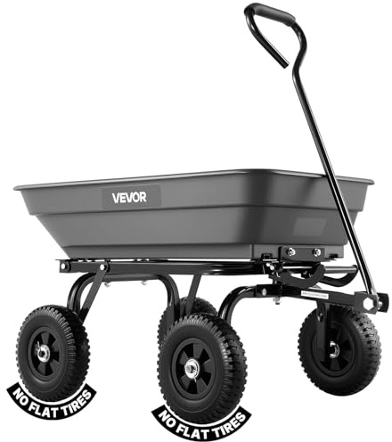 VEVOR Chariot de Jardin Basculant Max. 181 kg Chariot à Benne Basculante en PP pour Transport de Bois Plantes Terre, Basculement à 90°, 4 Roues Increvables Pivotantes à 180°, Roulement Rotatif à 270°