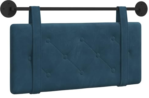 vidaXL Hängendes Kopfteil Blau Samt, Moderner rechteckiger Wand-Headboard aus Samt, bezogen mit Bändern, Knopfsteppung für entspannende Schlafzimmer-Deko