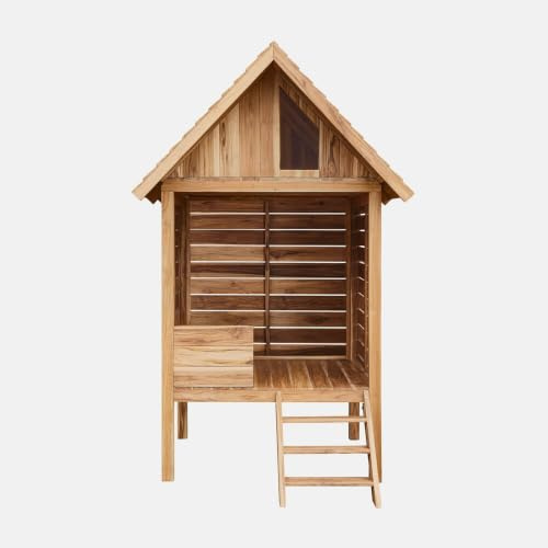 Loberon Hundehütte Frevina, braun | Geschützter Ruheplatz - mit Stauraum unterm Dach - Outdoor - Haustierkollektion - Teakholz