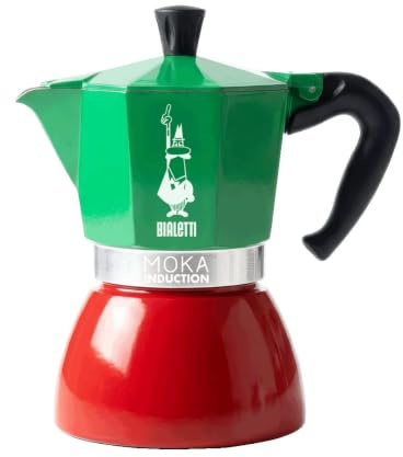 Bialetti - Moka Induction, 6 Tazze (270 ml), Adatta a Tutti i Piani Cottura, Tricolore