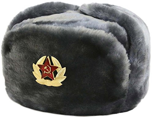 Cucuba® RUSSISCHE FELLMÜTZE SCHAPKA USCHANKA WINTERMÜTZE MILITÄRMÜTZE DER SOWIETISCHEN Armee GRÖSSEN VERFÜGBAR 56-57-58-59-60 (EU) - Geschenkidee (57 Size M (EU))