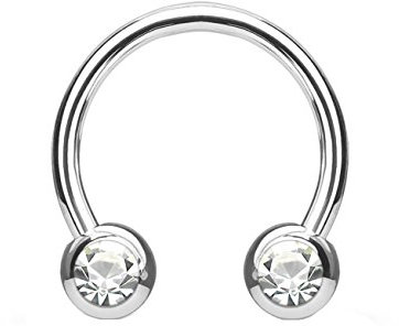 beyoutifulthings Hufeisen-Ring 2 ZIRKONIA Universal-Piercing Brust Nippel Nase Septum Ohr Helix Cartilage Edelstahl Silber Clear 1,2mm 10mm