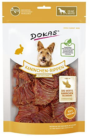 DOKAS Kaninchen-Rippen – Getreidefreier Premium Natursnack für Hunde aus getrockneten Kaninchen-Rippen – 1 x 100 g