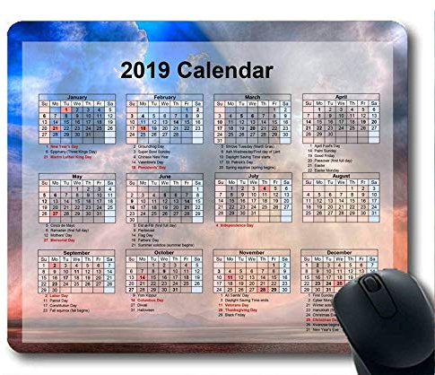 Kalender 2019 mit wichtigen Feiertagspads, Mauspad, Himmel und Sand Gaming-Mauspad