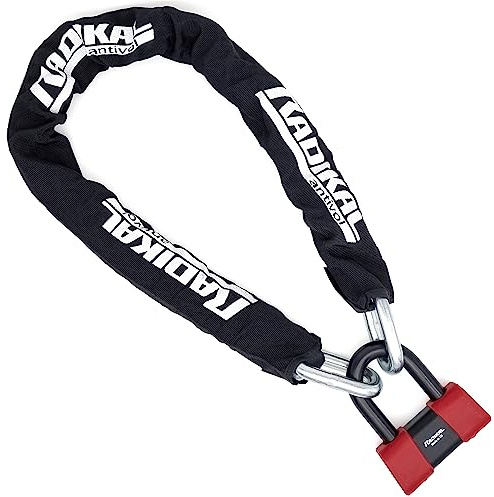 RADIKAL RK75150 Cadena Candado Antirrobo Pesado Premium ø15mm + Mini U, Alta Seguridad Homologada SRA, 150cm Completamente Testada +Visible, Antirobo Multifunción para Disco Freno, Anclaje, Parking