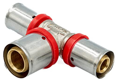 KNM Trade Messing PEX Reduzier T-Stück Pressfitting 20 x 16 x 20 | Verchromt, Wasserinstallation, Heizungsbau, Edelstahl-Klemmhülsen, 10 bar, 90°C
