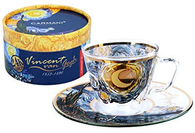 CARMANI – Unique Painted Glass Coffee Mug with The Starry Night by Vincent Van Gogh