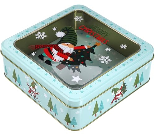 VALICLUD Keksdose Plätzchendose Weihnachtsdose Metalldosen Geschenkdosen mit Fenster und Deckel eckige Weihnachten Eisendose für Kekse Kuchen und Süßigkeiten 15 CM