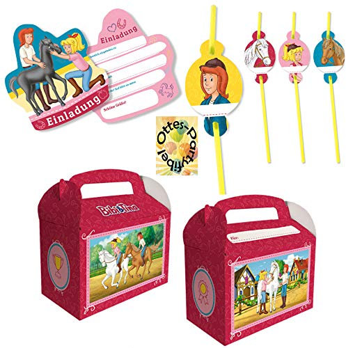 HHO Bibi und Tina-Party-Set Erweiterung 2 : 6 Einladungen 6 Geschenkboxen 8 Papiertrinkhalme