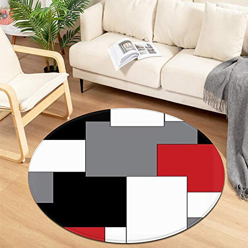 Designer Rug Rund rutschfest Abwaschbar Teppiche Schwarz grau rot weiß geometrische Nähte 120CM