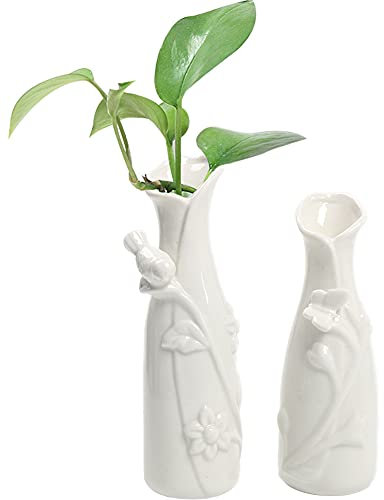 WAYUTO Keramik Blumenvasen Set von 2 Einzigartige Vogel Schmetterling Statue Design Dekorative Vase Trocken Nass Blumenarrangement Moderne Blumenvase für Zuhause Wohnzimmer Büro Dekor Weiß