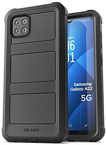 Encased FalconShield for Samsung A22 5G Case with Screen Protector, Shockproof Full Body Phone Case for Galaxy A22 5G (Black)
