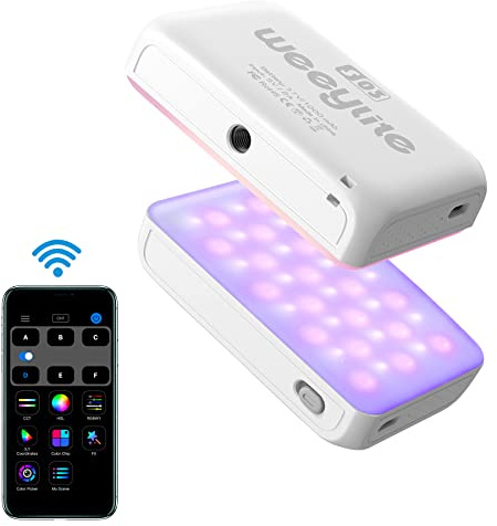 Weeylite S03 Mini RGB Video Lights,Bluetooth APP Control Portable LED On-Camera Photography Light,360° Full Color Rechargeable CRI 95+ 2800-6800K Dimmable Panel Lamp with Cold Shoe -White