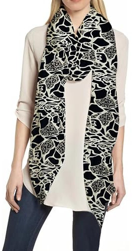 Lina & Lily Damen-Schal, Leopardenmuster, leicht, Schwarz, Beige, 180 X 100 cm