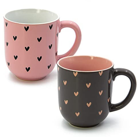 Blümelhuber Tassen Set aus Porzellan mit Herzdekor - 2er Set bunte Tasse mit Herzen - 300ml Fassungsvermögen - Kaffeetasse - Teetasse