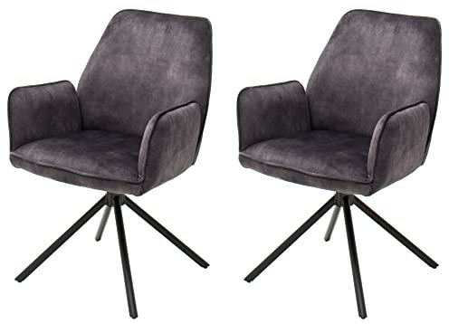 Robas Lund Esszimmerstühle 2er Set, 180°drehbar mit Nivellierung Anthrazit, Belastbar bis 120 kg, Stuhl mit Stoffbezug Vintage veloursoptik
