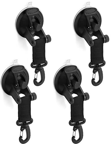 QWORK 4 Stücke Saugnapf Camping Set mit 4 Haken, Saugnapf Haken Camping, Mehrzweck Saugnapfe, für Auto, Seitenmarkise, Zelt, Wohnmobil
