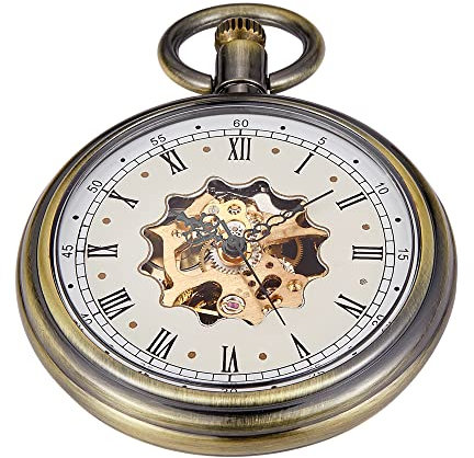 Whodoit Mechanische Herren-Taschenuhr, römische Ziffern, Zeiger, mechanische Taschenuhren für Männer, MW117, Retro