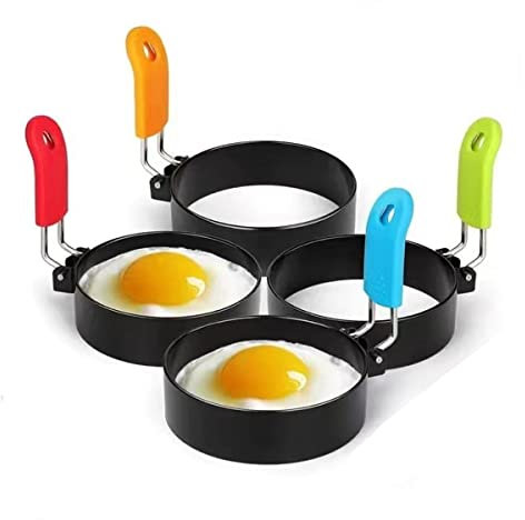 4 Pack Egg Ring Molds, Circular Egg Cooker Rings with Anti-Scald Handle, Cooking Molds for Eggs, Pancakes, Mini Omelets